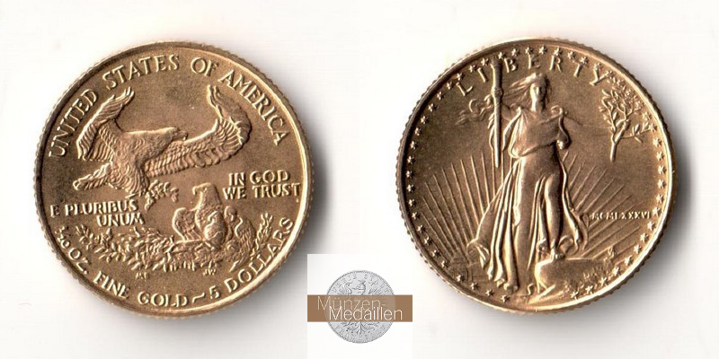USA MM-Frankfurt  Feingold: 3,11g 5 Dollars Eagle 1986 
