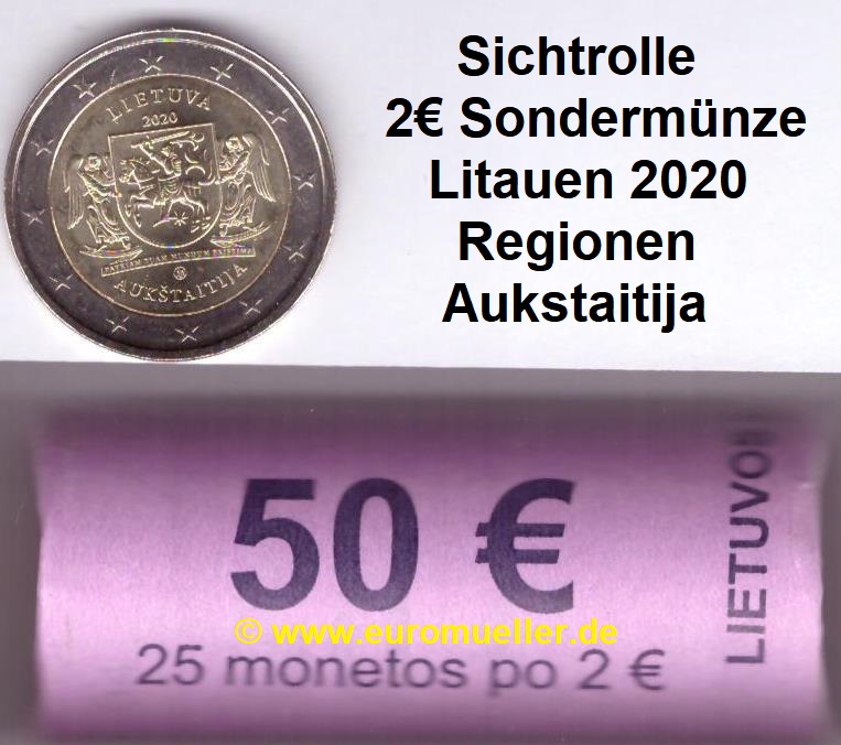 Litauen Rolle...2 Euro Gedenkmünze 2020...Aukštaitija   
