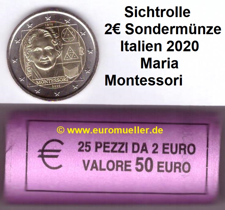 Italien Rolle...2 Euro Gedenkmünze 2020...M. Montessori   