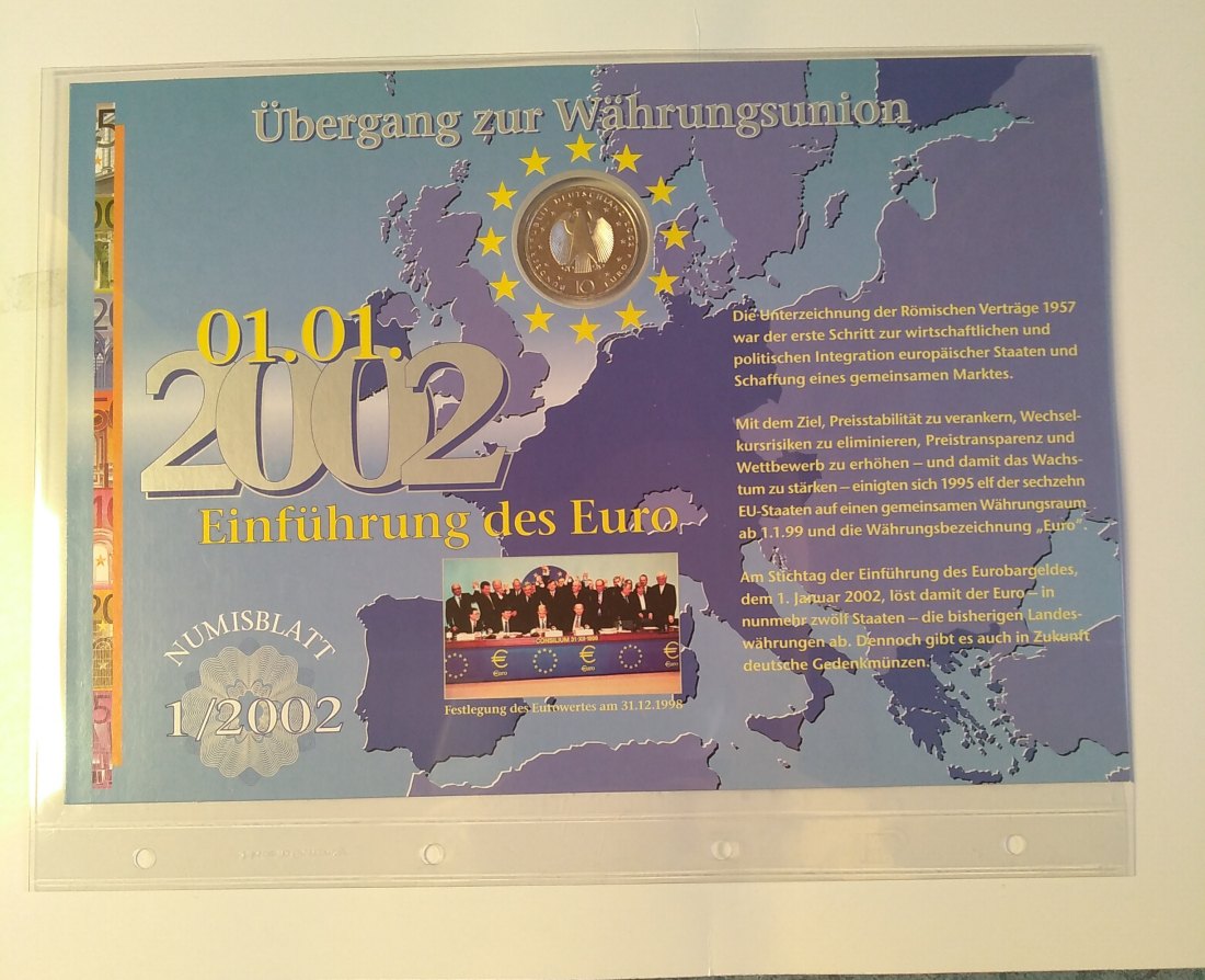  10 Euro Sondermünze,  BRD, Numisblatt, mit Briefmarken 2002, Währungsunion, Stgl. offiz. Ausgabe   