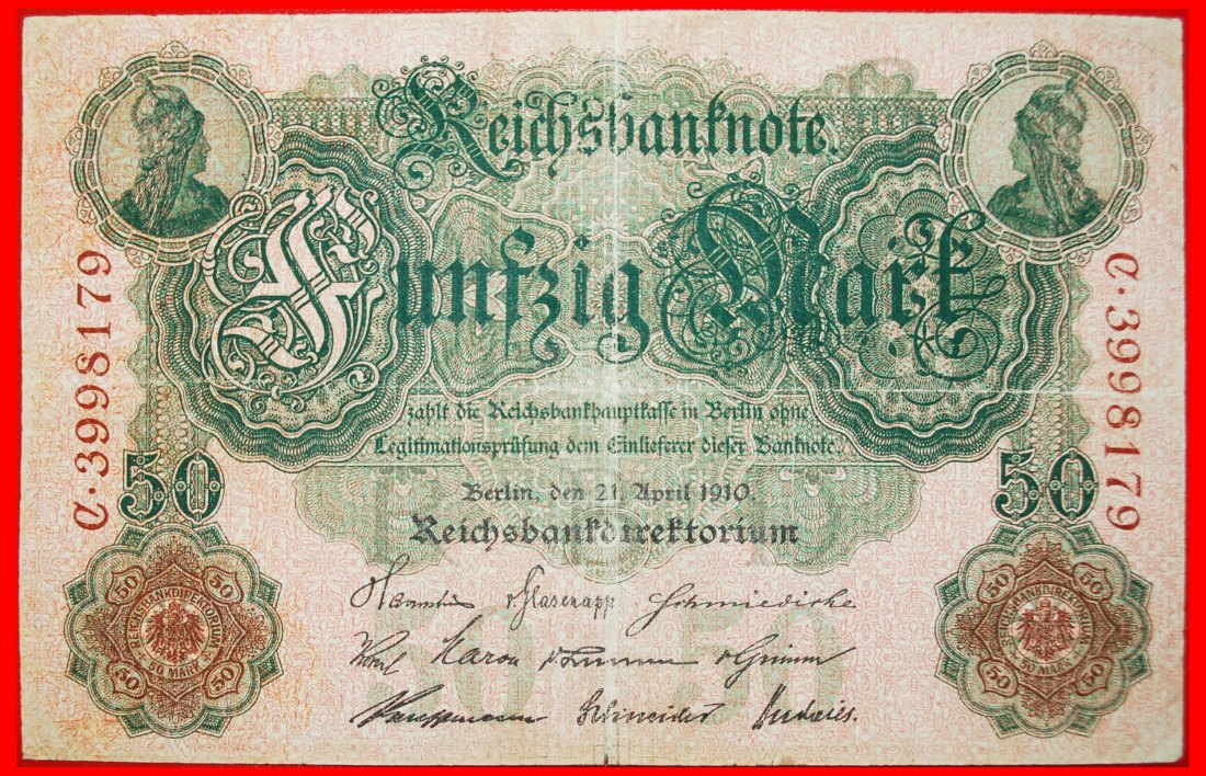  • REICHSBANKNOTE: DEUTSCHLAND ★ 50 MARK 1910! OHNE VORBEHALT!   