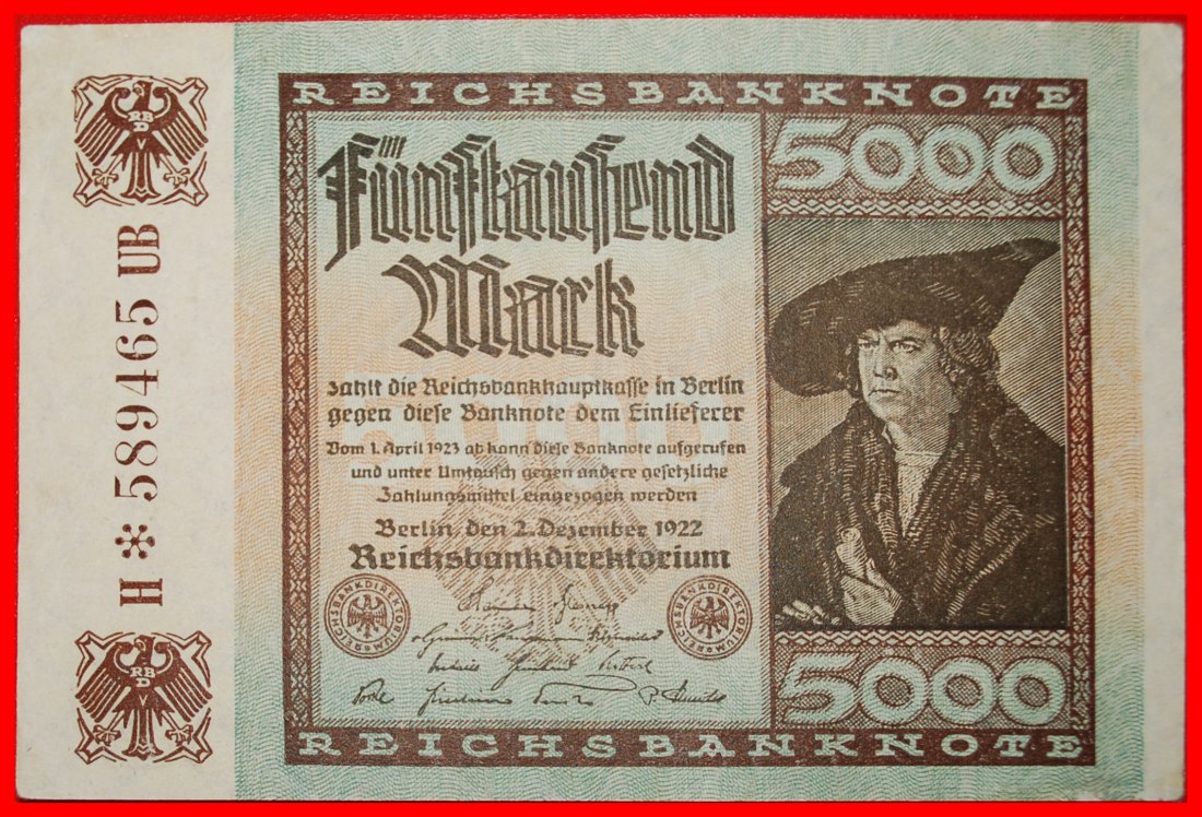 • REICHSBANKNOTE: GERMANY ★ 5000 MARK 1922! LOW START ★ NO RESERVE!