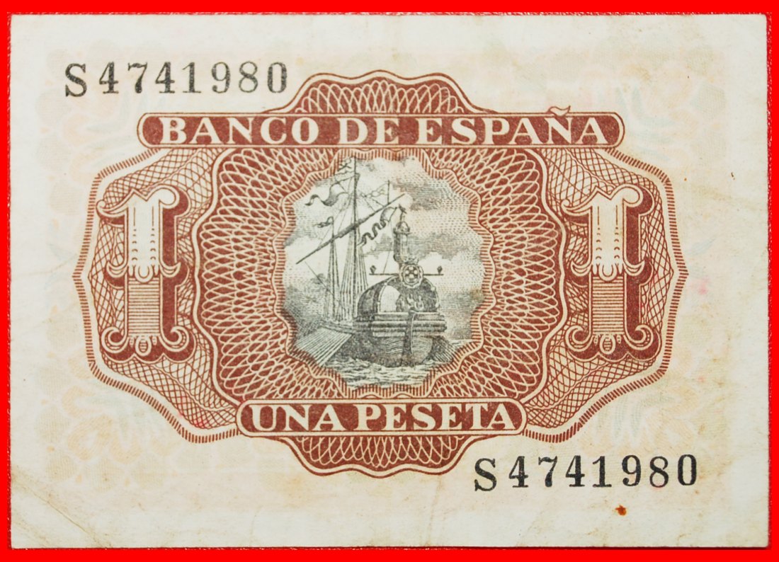  • ALVARO DE BAZAN (1526-1588): SPAIN ★ 1 PESETA 1953 SHIP CRISP! LOW START ★ NO RESERVE!   