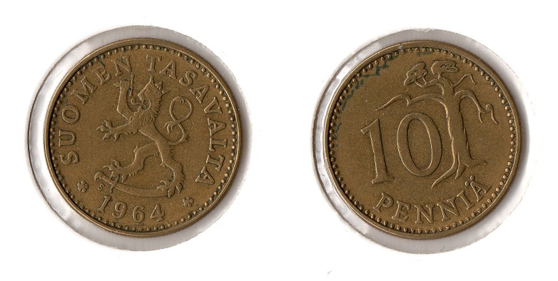  Finnland 10 Pennia 1964 S (Al-N-Bro) vz   