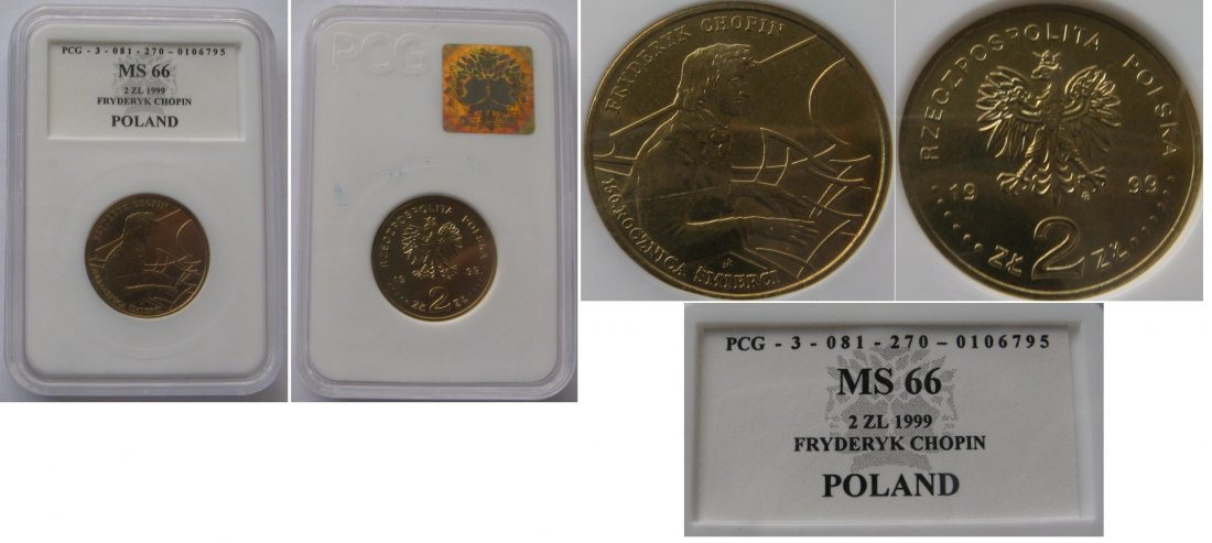  1999, Polen, 2 Zloty-Gedenkmünze: 150. Todestag von Fryderyk Chopin, SLAB   