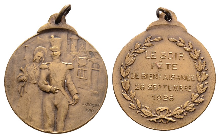  Linnartz Belgien, Tragbare Bronzemed. 1926, 28,5 mm, vz-st   