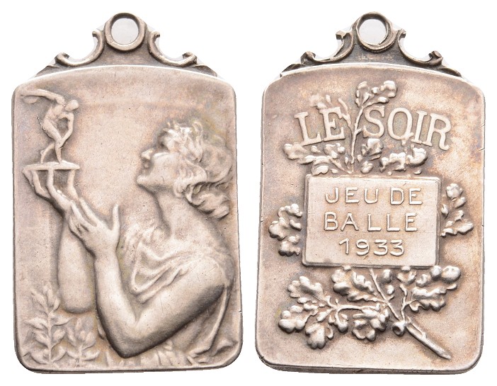  Linnartz Belgien Tragbare Silbermedaille 1933, Prämie, 12,66 Gr.,23x37mm f.st   