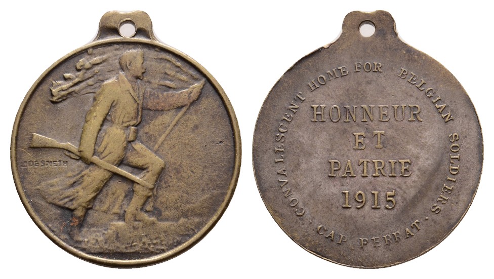  Linnartz 1. Weltkrieg Belgien, Tragb. Bronzemed.1915 Ehrenmed. für Soldaten, 26mm, f.vz   