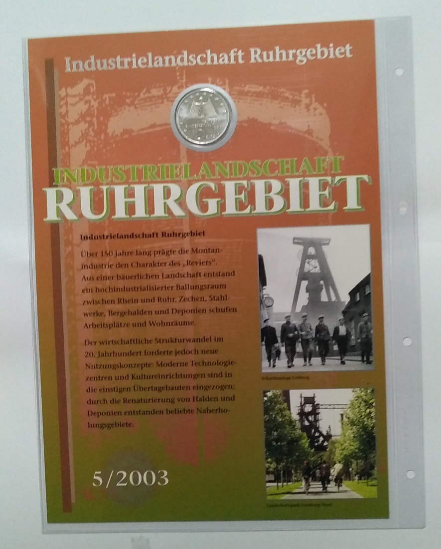  10 Euro Sondermünze BRD 2003,  mit Briefmarken, Numisblatt, Industrielandschaft Ruhrgebiet, offizell   