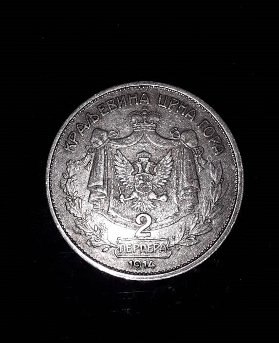 2 Perpera - Nikola I 1914 Montenegro RARE Silver KM# 20 Original