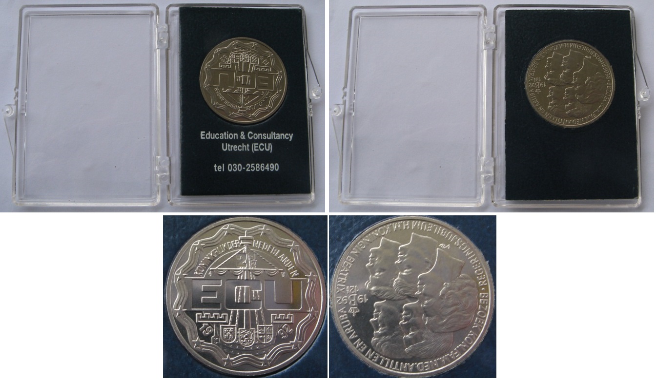  1992,Niederlande, 2 ½ ecu, Gedenkausgabe: Königlicher Besuch auf den Niederländischen Antillen   