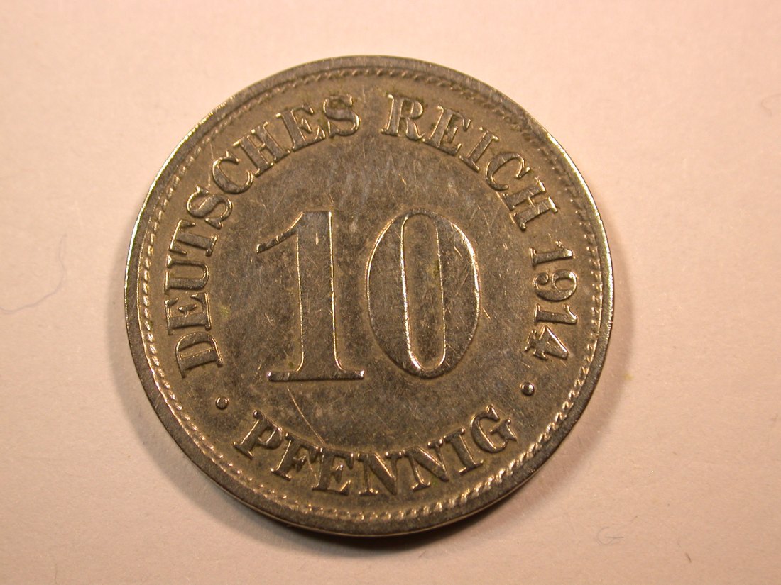 E26 KR 10 Pfennig 1914 G in ss+, geputzt Originalbilder
