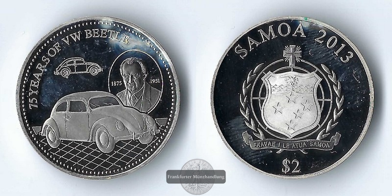  Samoa,  2 Dollars  2013  75 Jahre VW Käfer FM-Frankfurt  Feinsilber: 2,26g   