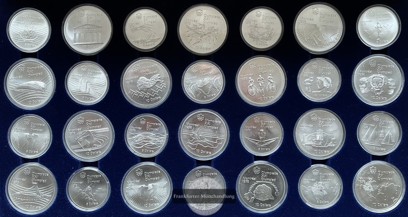  Kanada 28 Silbermünzen (14x 5$ und 14x 10$)  Olympiade in Montreal FM-Frankfurt Feinsilber: 938,88g   