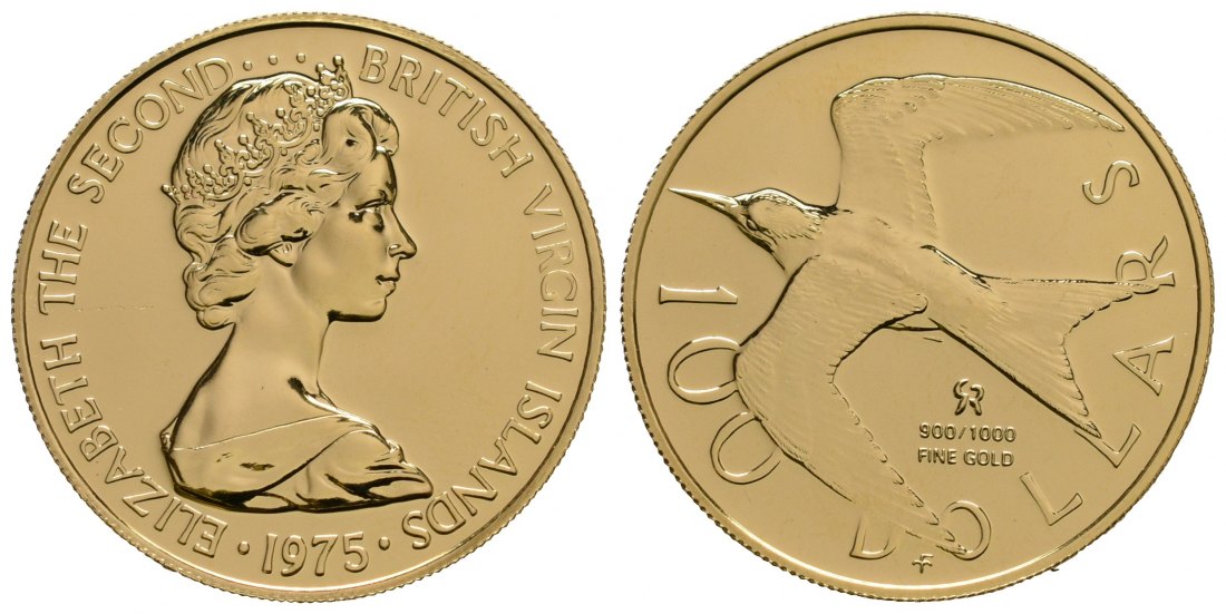 PEUS 2649 Britische Jungferninseln 6,5 g Feingold. Königsseeschwalbe 100 Dollars GOLD 1975 Proof (eingeschweißt)