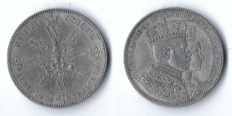  Preussen,  Krönungstaler  1861  Wilhelm I. FM-Frankfurt  Feinsilber: 16,67g   