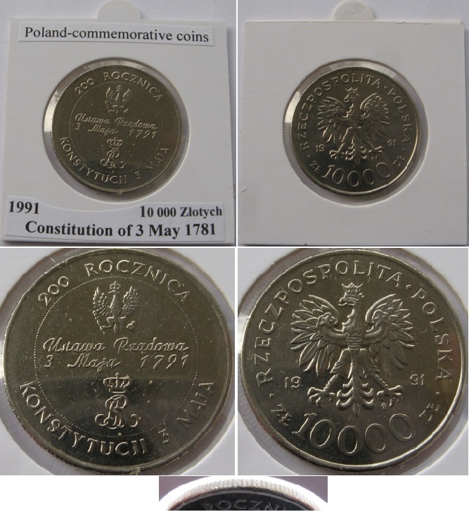  1991, Polen, 10 000 Złotych, Gedenkmünze: Verfassung vom 3. Mai 1791   