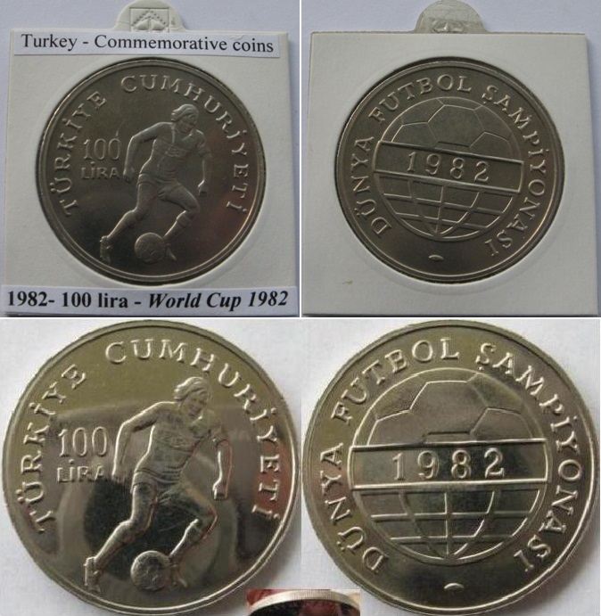 1982, Turkey, 100- lira commemorative coin – „1982 World Cup”   