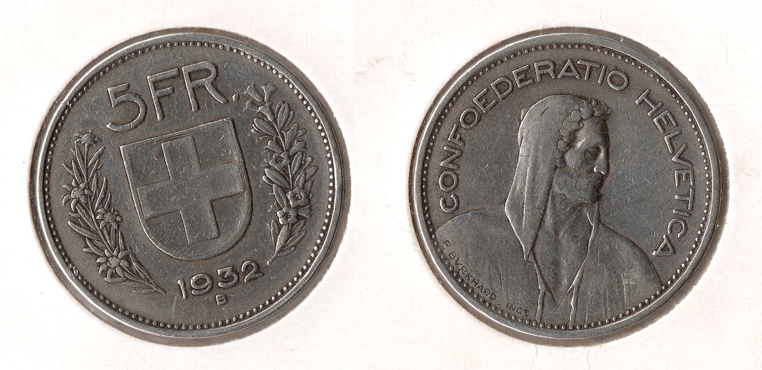  Schweiz 5 Franken 1932 B   