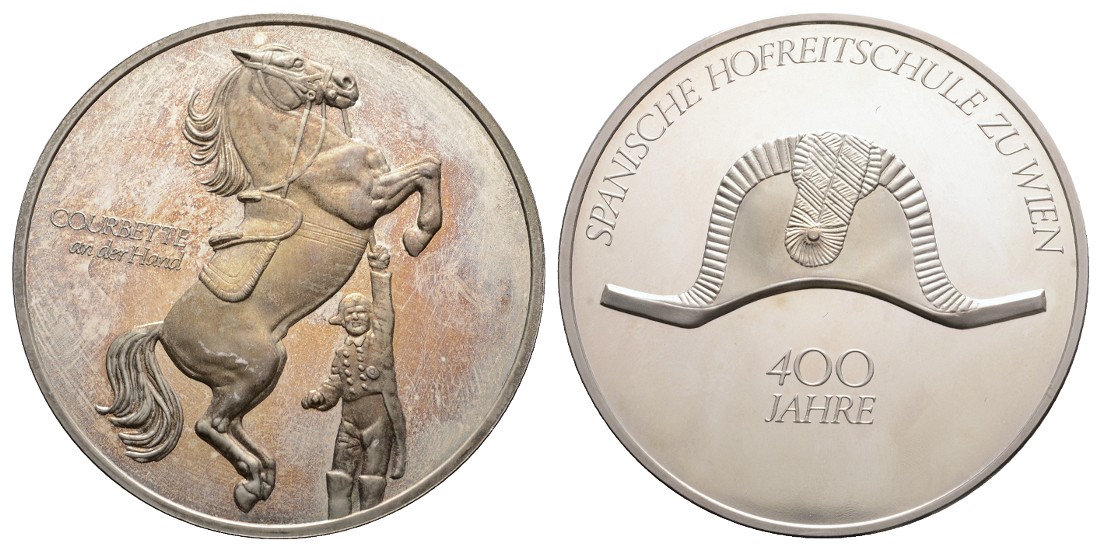 Linnartz Wien Silbermedaille o.J. 400 Jahre spanische Hofreitschule Courbette 67,2g/925er 51 mm,PP   