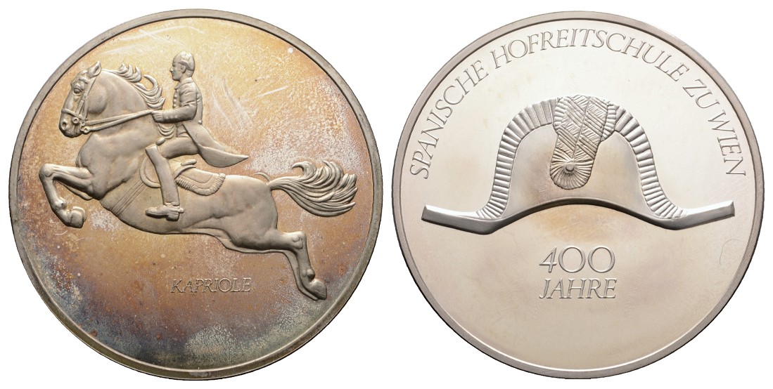  Linnartz Wien Silbermedaille o.J. 400 Jahre spanische Hofreitschule Kapriole 67,4g/925er 51 mm,PP   