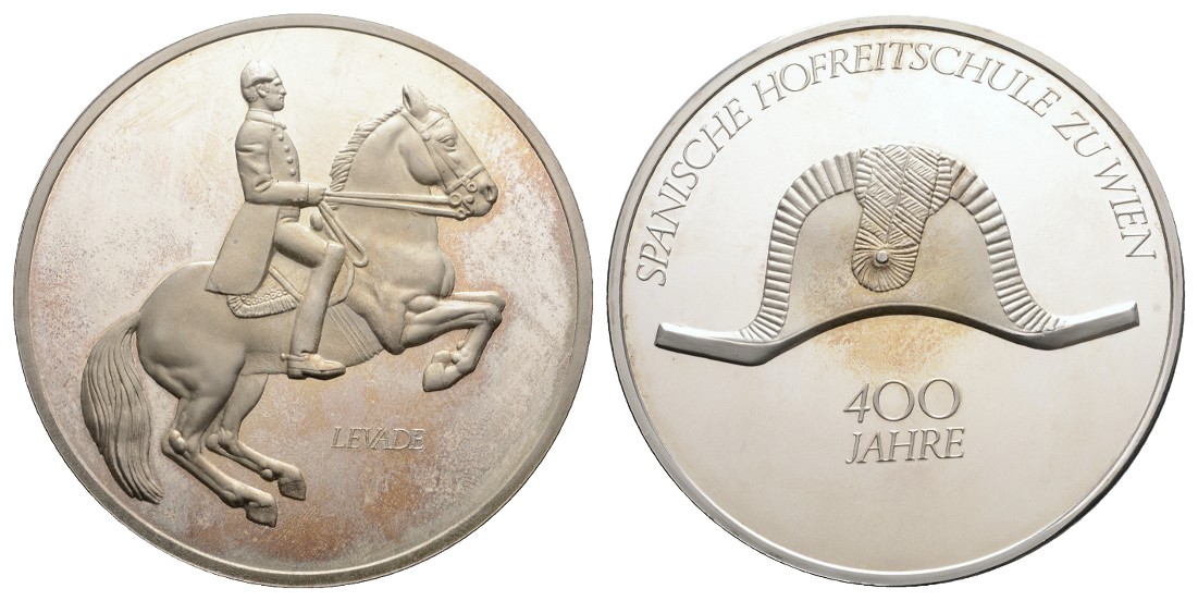  Linnartz Wien Silbermedaille o.J. 400 Jahre spanische Hofreitschule Levade 67,2g/925er 51 mm,PP   