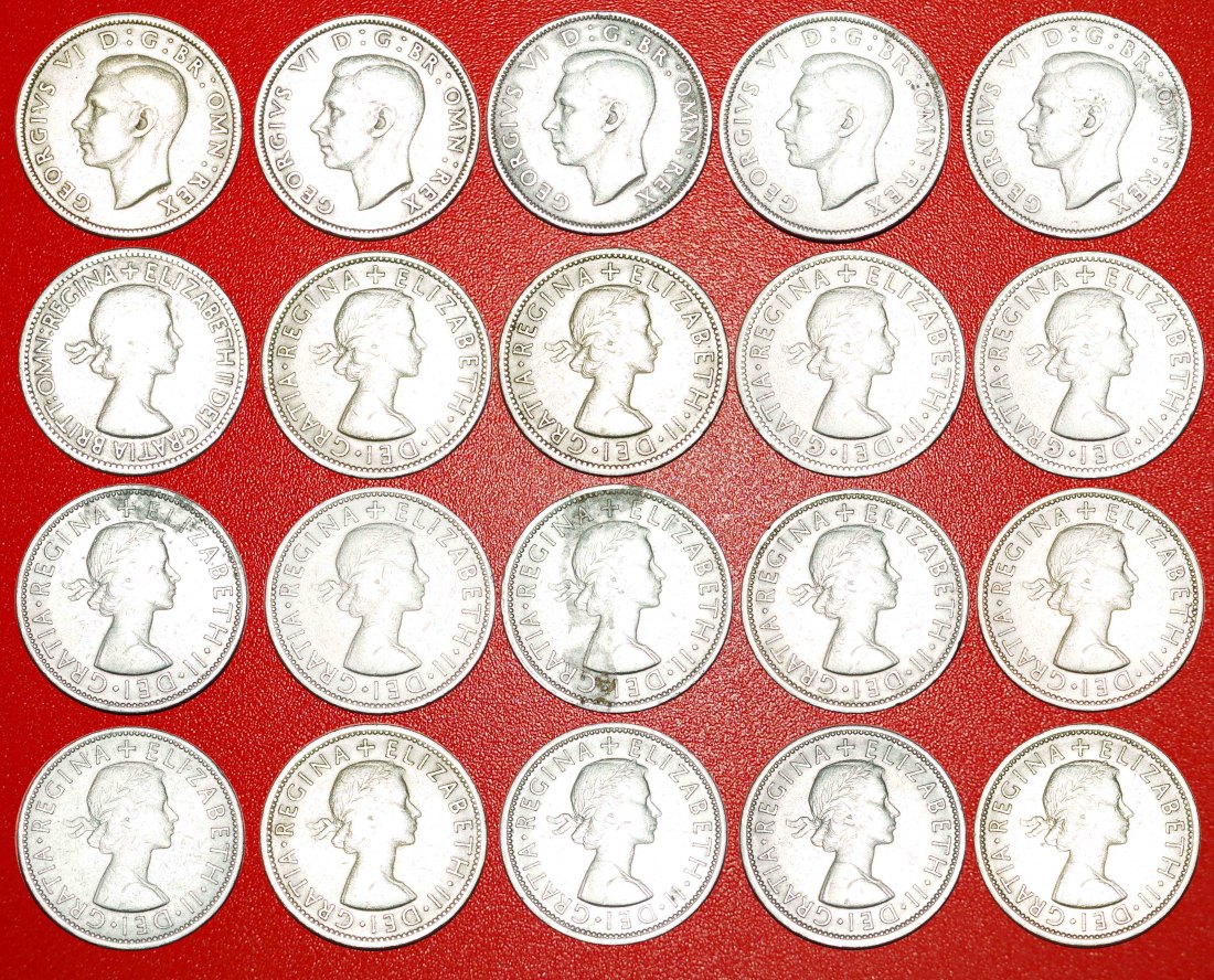  • COMPLETE SET 20 COINS: UNITED KINGDOM ★ 2 SHILLINGS FLORIN 1947-1967! LOW START ★ NO RESERVE!   