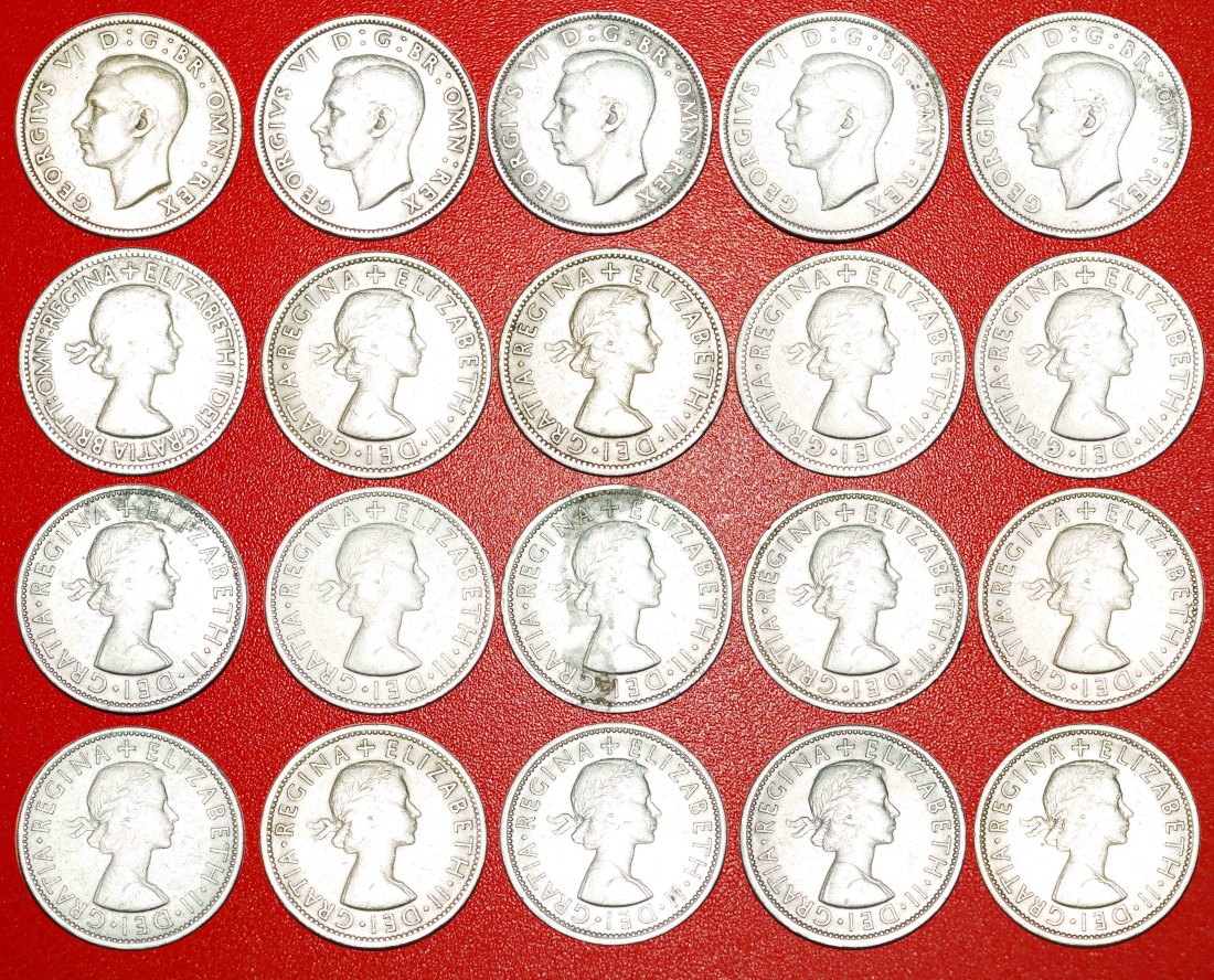  • KOMPLETTES SET 20 MÜNZEN: GROSSBRITANNIEN ★ 2 SHILLINGS FLORIN 1947-1967! OHNE VORBEHALT!   