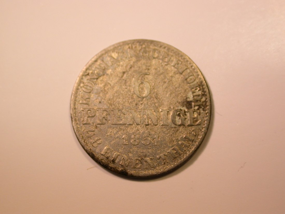  E27 Hannover 6 Pfennig 1851 in s-ss  Originalbilder   