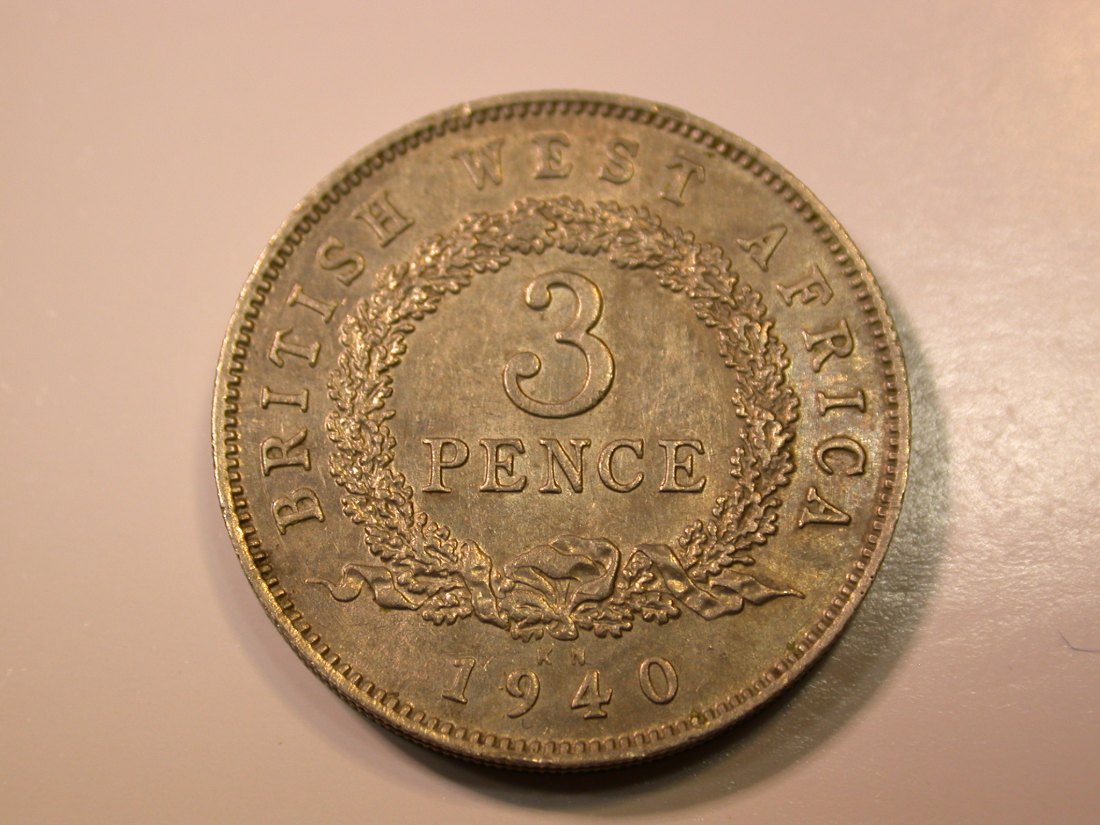  E27 Britisch West Afrika  3 Pence 1940 in ss-vz/vz  Originalbilder   