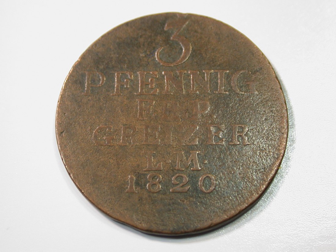  E27 Reuss, ältere Linie  3 Pfennig 1820 in f.schön  Originalbilder   