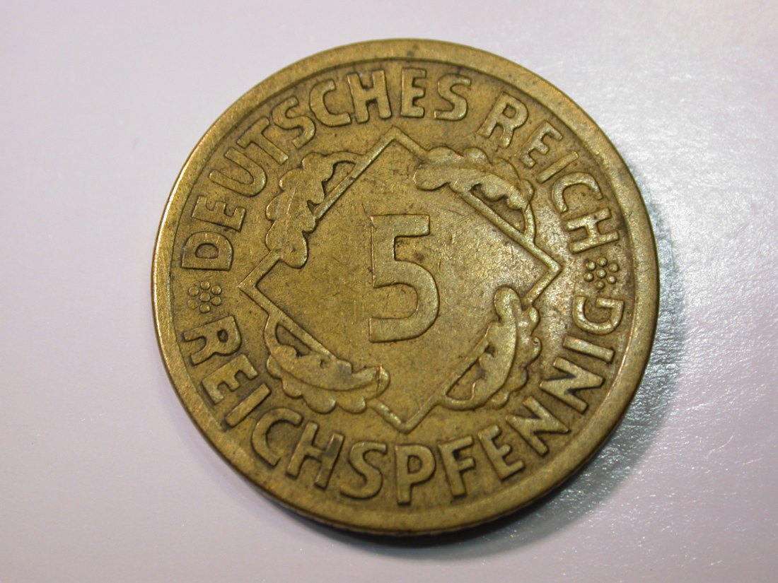 E27 Weimar 5 Reichs Pfennig 1924 A in ss Originalbilder