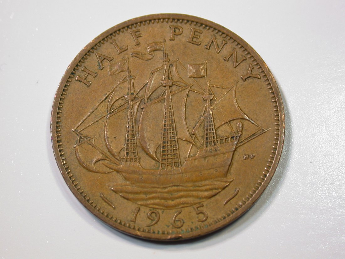  E27 Großbritannien  1/2 Penny 1965 in f.vz Randfehler   Originalbilder   