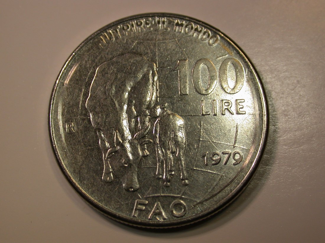E27 Italien 100 Lire 1979 F.A.O. in vz+ Originalbilder