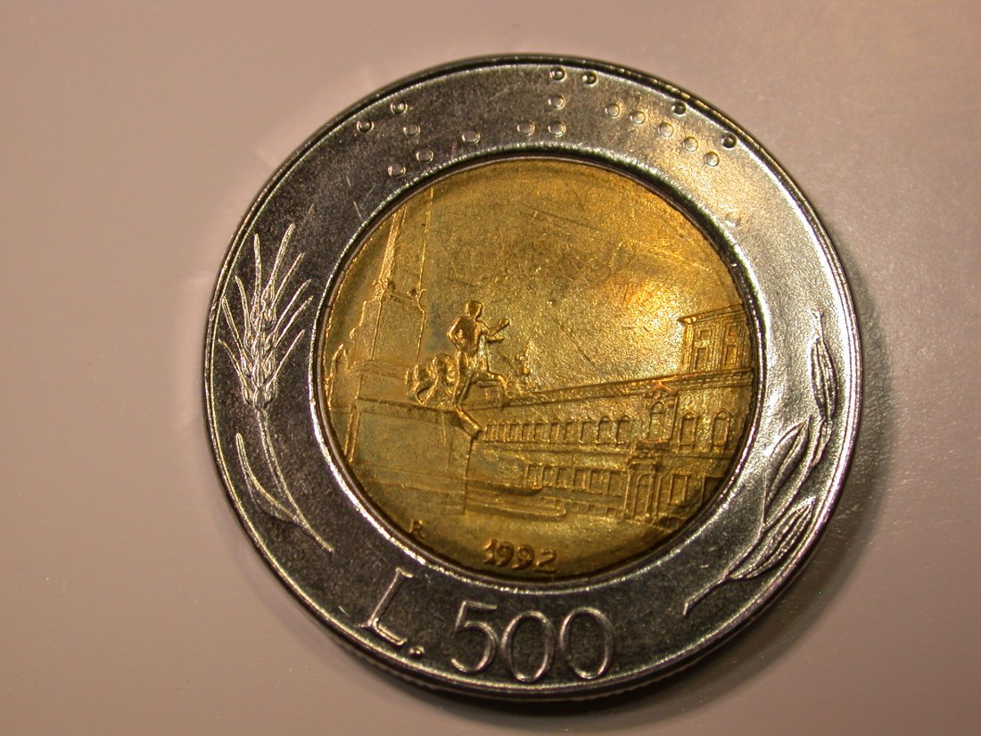 E27 Italien 500 Lire 1992 Bimetal in vz Originalbilder