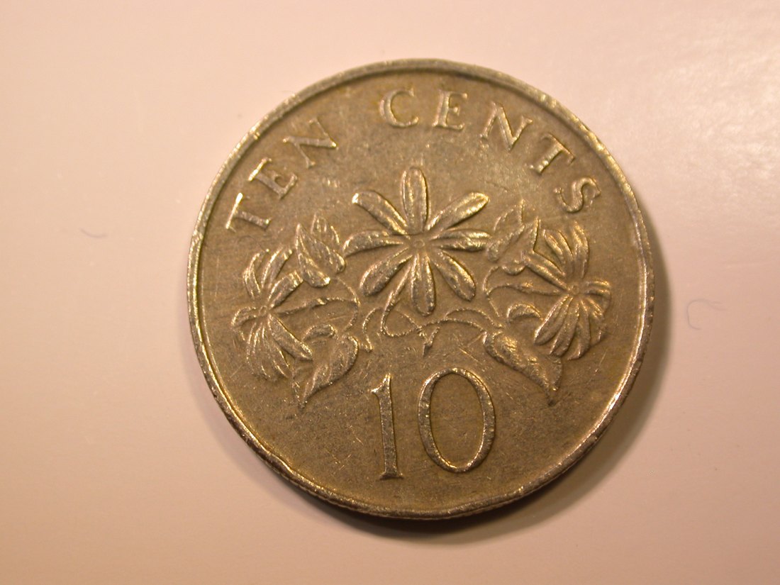  E27 Singapur  10 Cent 1989 in ss, Randfehler    Originalbilder   