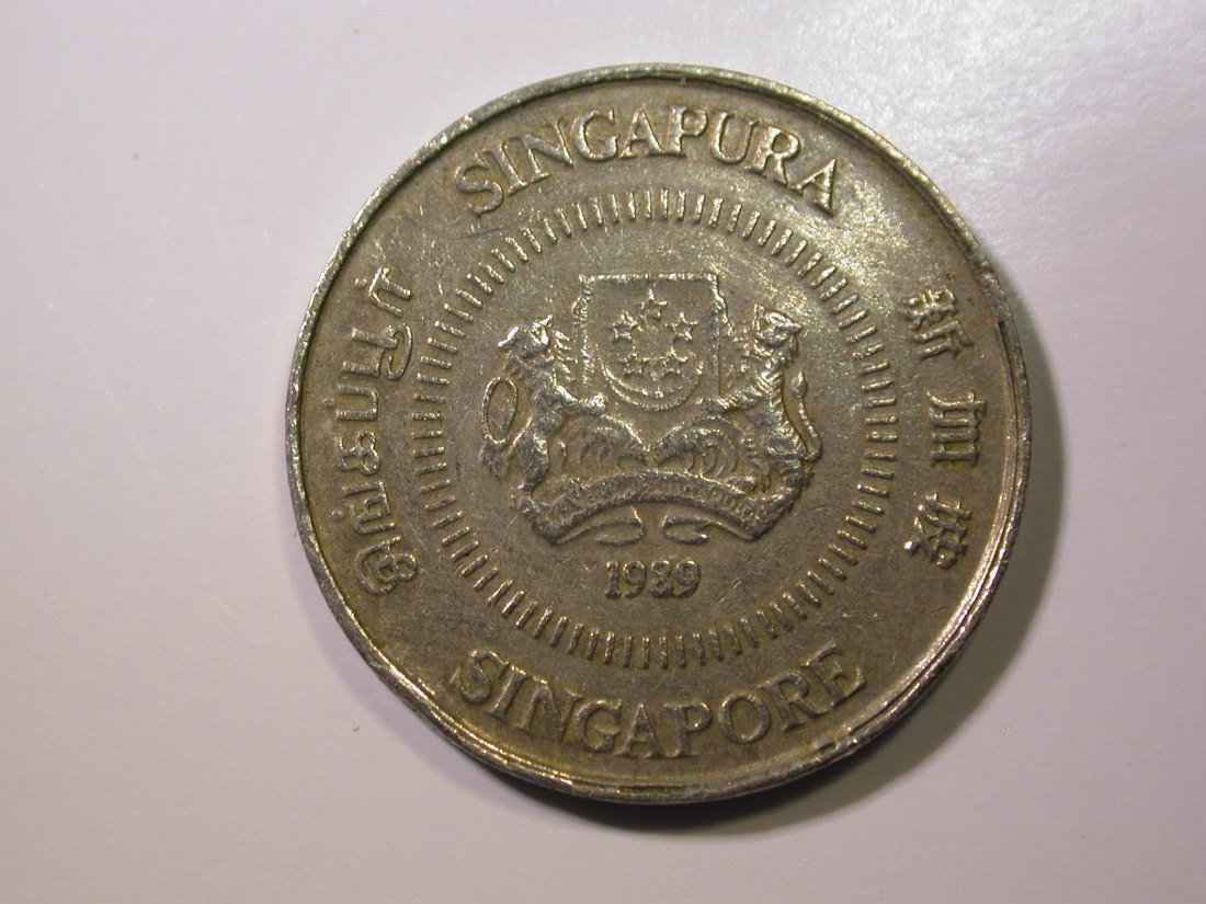  E27 Singapur  10 Cent 1989 in ss, Randfehler    Originalbilder   