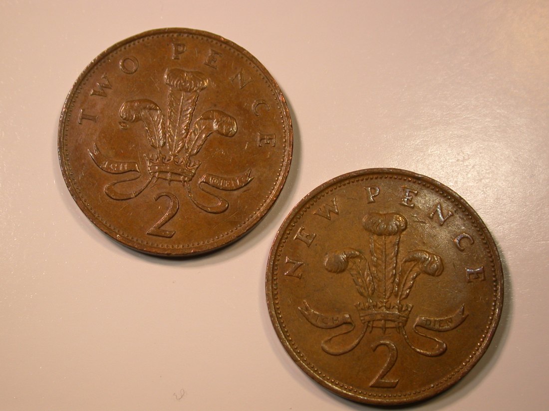 E28 Großbritannien 2 x 2 Penny 1977 und 1988 in ss Originalbilder