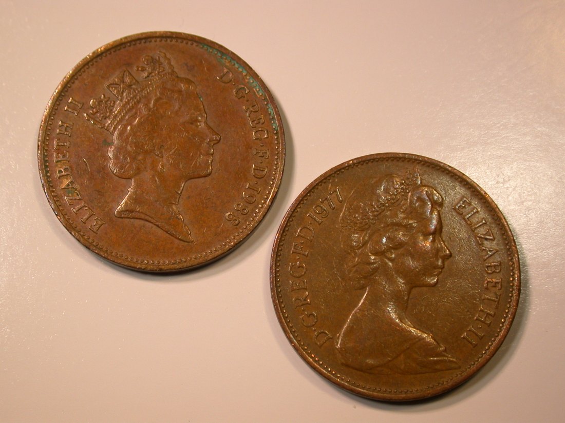  E28  Großbritannien  2 x 2 Penny 1977 und 1988 in ss    Originalbilder   