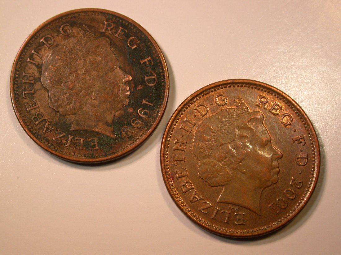  E28  Großbritannien  2 x 2 Pence 1999 und 2001 in ss    Originalbilder   