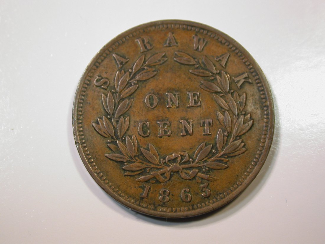  E28  Sarawak  1 Cent 1863 in ss/ss+  Originalbilder   