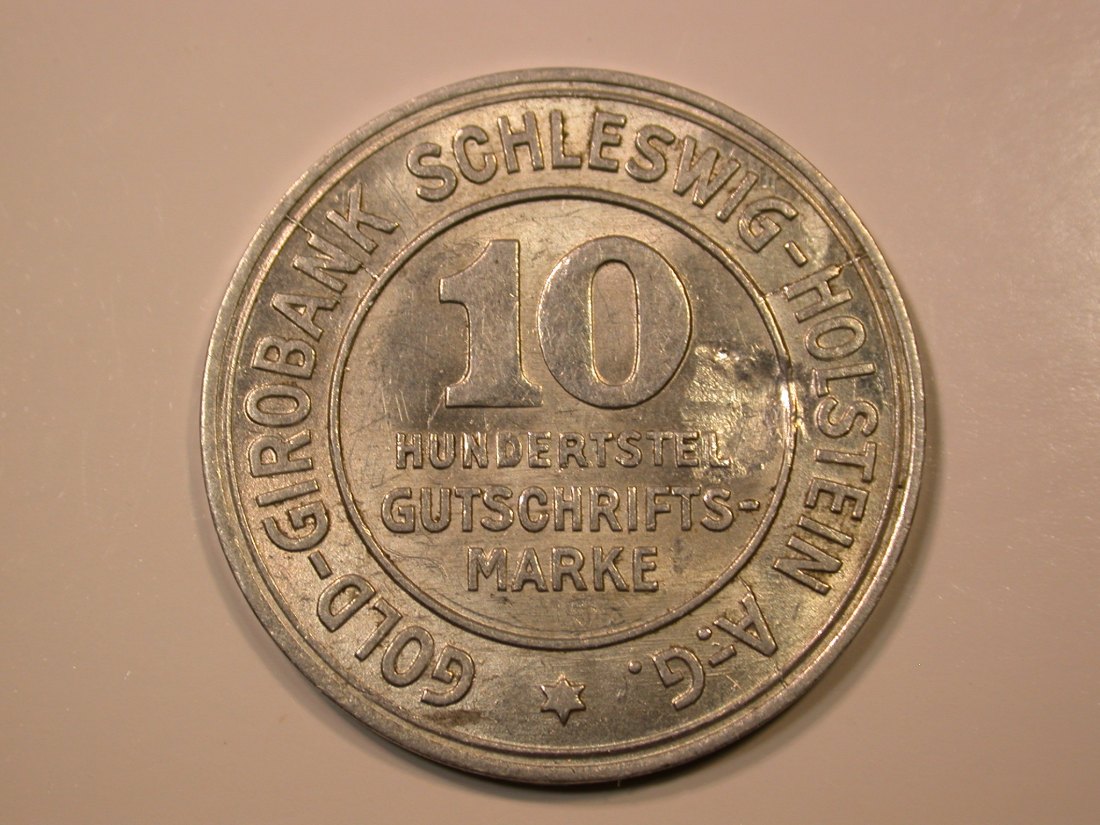  E28  Notgeld Schleswig Holstein 1923  10/100 Verrechnungsm in ss-vz Druckstelle  Originalbilder   