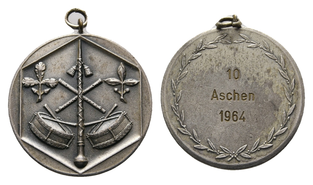  Aschen; tragbare Schützenmedaille 1964, versilbert, 24,46 g, Ø 39 mm   