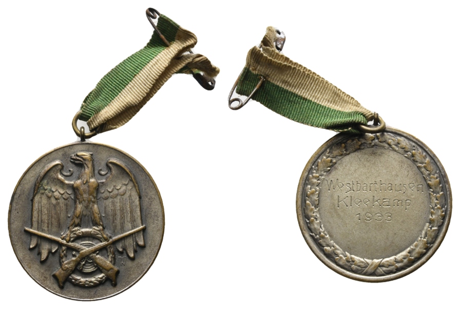  Westbarthausen-Kleekamp; tragbare Schützenmedaille 1933 am Band, Bronze , 21,24 g Ø 40 mm   