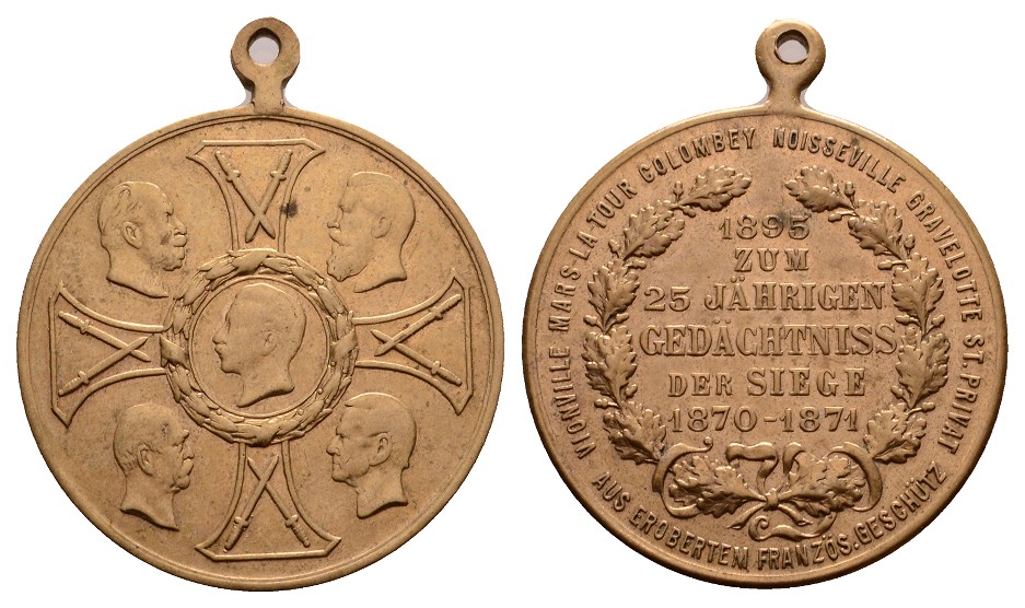  Linnartz Bismarck Tragb. Bronzemedaille 1895 a.d.25 Jahrfeier der Siege 1870/71, 15,5Gr., 33 mm, ss+   