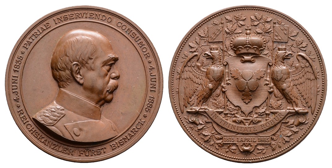 Linnartz Bismarck Bronzemedaille 1885 a.s. 70. Geburtstag 25,9 Gr., 38 mm, Fast st   