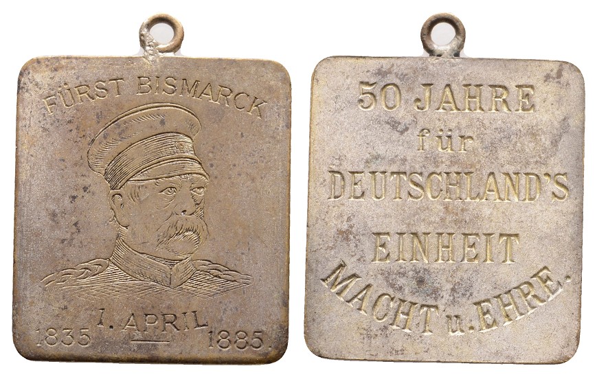  Linnartz Bismarck, Tragbare Messingmemedaille 1885 (unsigniert), 70. Geburtstag,Be. 46,375, ss-vz   