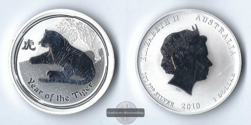  Australien  1 Dollar Lunar Serie-Tiger 2010    FM-Frankfurt  Feinsilber: 31,1g   