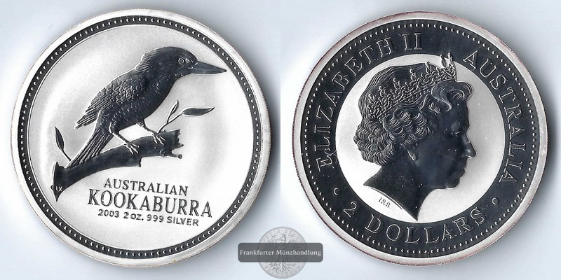  Australien,  2 Dollar 2003   Kookaburra   FM-Frankfurt Feinsilber: 62,1g   