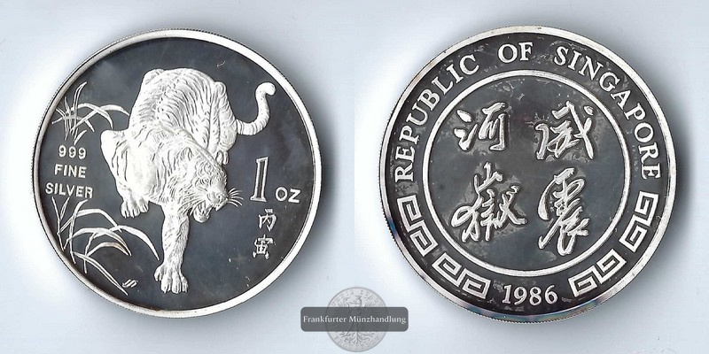  Singapur  1986  Tiger FM-Frankfurt  Feinsilber: 31,1g Silber   